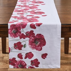 Split P Reusable Poppy Red Floral Table Runner, 15” x 54” Rectangular Decorative Flower Dinner Mat for Country Chic Kitchen Table Decor, Summer Tabletop Decorating, or Spring Farmhouse Dining Room