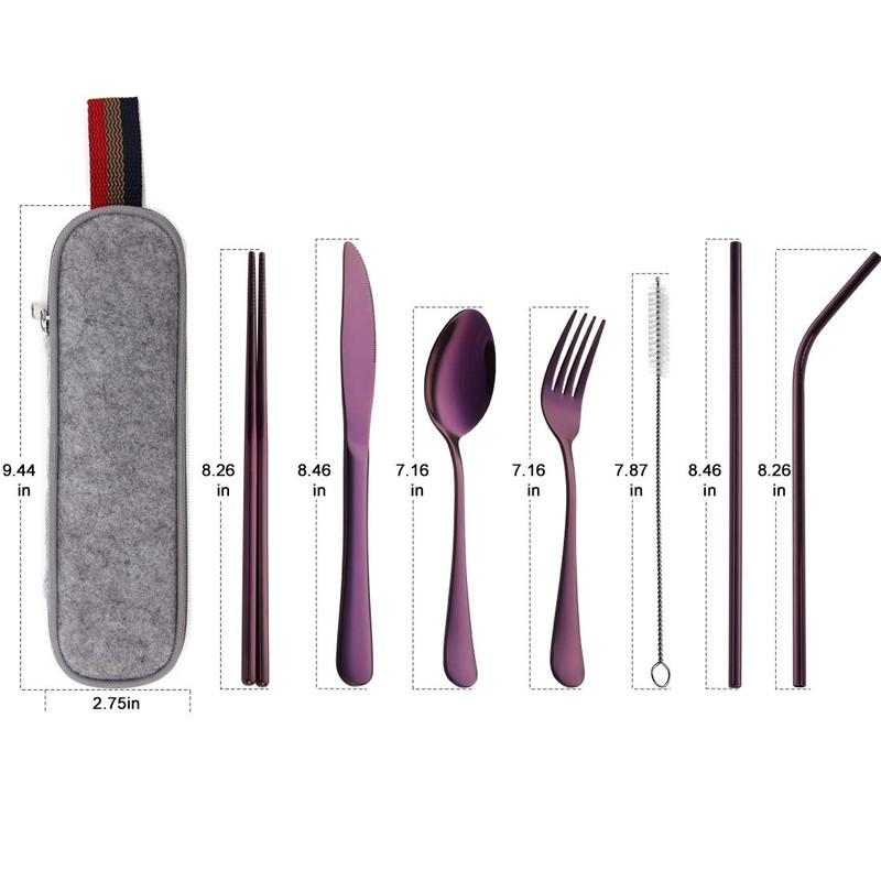 DEVICO Portable Utensils, Travel Camping Cutlery Set, 8-Piece including Knife