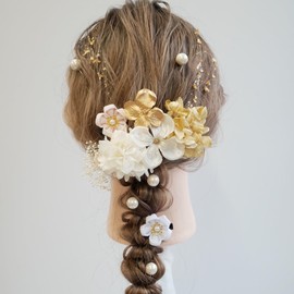 Lomeri N21 Hair Ornament, Pinch Craft, Crepe, Coming-of-age Ceremony, Graduation Ceremony, Wedding, Long Sleeve N21 (White Gold)