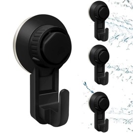 Tadpolez 4 Pieces Strong Suction Hooks, Strong Vacuum Hooks, Super Strong Adjustable Suction Hooks for Kitchen, Bathroom, Keychains, Coats, Clothes, Shower Bags (Black) (D80235)