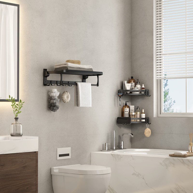VOLPONE Corner Shower Caddy with Razor Holder Adhesive Shower Shelf