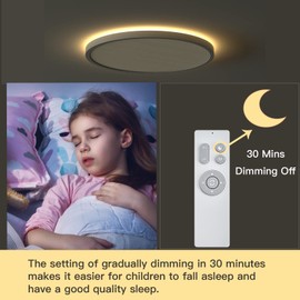 Roomratv Flush Mount Ceiling Light Fixture 2 Pack with Remote Control, Nightlight Warm 3000K, 12inch 28W Round Modern Ceiling Light, 3 Light Color Changeables, Brightness(10% to 100%) Adjustable