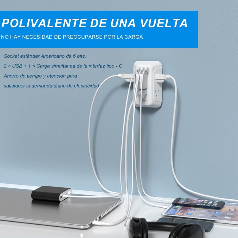 RENDIN Multicontacto,Enchufe de Carga de Tres Lados,Regleta Multicontacto Multifuncional,con USB