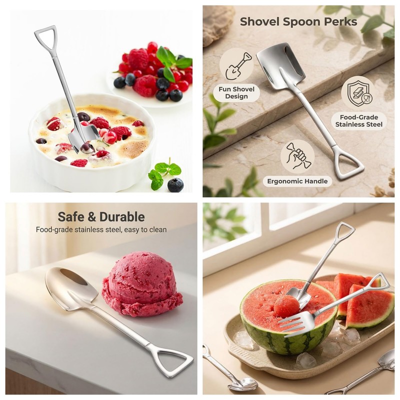 Shovel Spoon Fork Set, 3 Pieces Food Grade Stainless Steel