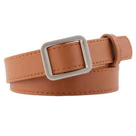 Adjustable Brown Leather Belt for Ladies Womens Belt No Holes Belt for Dress Pant Belt Thin Faux Leather Belt for Women Fashion Belt Square Belt Without Holes Womens Solid Color Belt