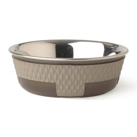 PetRageous 16015 Kona Stainless Steel Non-Slip Dishwasher Safe Dog Bowl 1.75-Cup 5.5-Inch Diameter 1.75-Inch Tall for Small and Medium Dogs and Cats 14-Ounce, Taupe