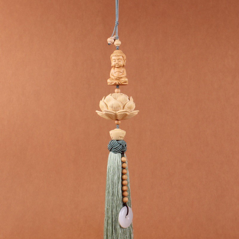Car Pendant Decorative Hand Carved Lotus Rearview Mirror Hanging Ornament
