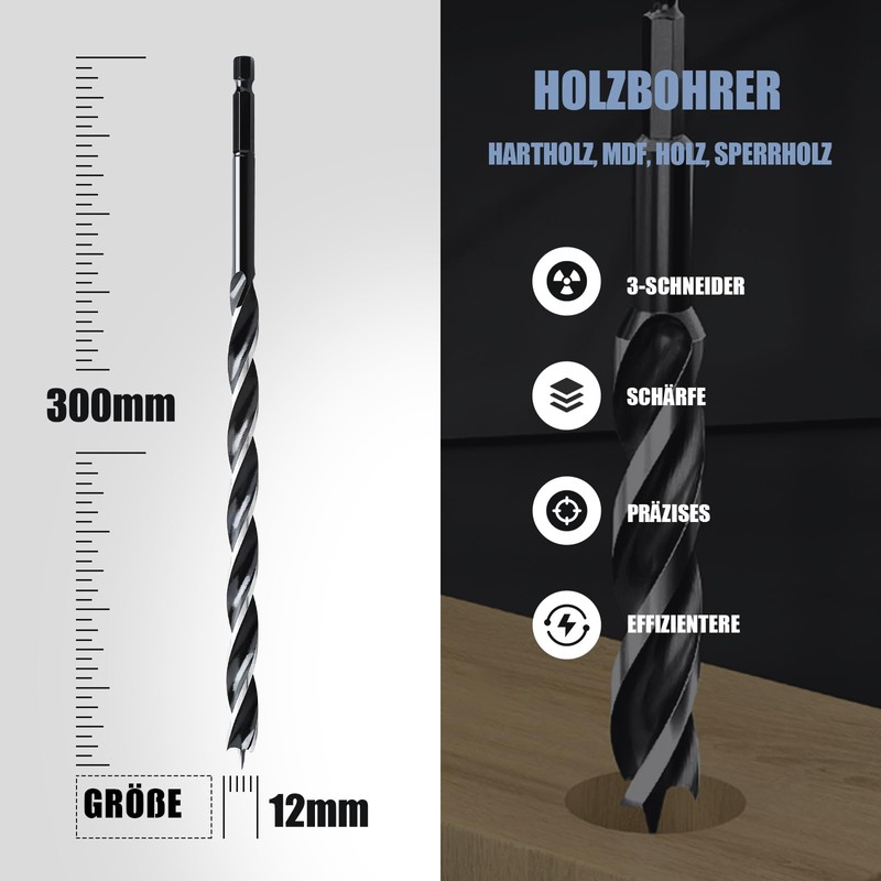 12 x 300 mm Wood Auger Drill Bit for Softwood,