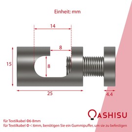 OASHISU Pack of 2 Aluminium Alloy Surface-Mounted Cable Holder for Lamp, Two-Piece Wall and Ceiling Pins for Textile Cables, Ceiling Mounting, Monkey Swing, DIY with Screws and Dowels, Grey