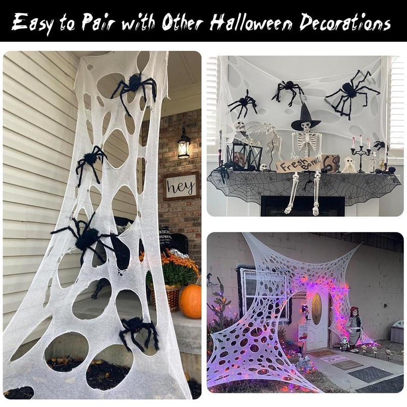 Halloween Spider Web Decoration Outdoor, Giant 600 Sqft Stretchy Cut-Your-Own