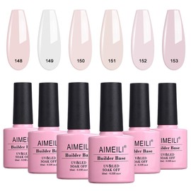 AIMEILI 5 in 1 Builder Base Sheer Color Gel Set, No Need Slip Solution Builder Extension, Soak Off UV LED Gel Polish Multicolour/Mix Colour/Combo Colour Of 6pcs X 10ml - Gift Kit 36