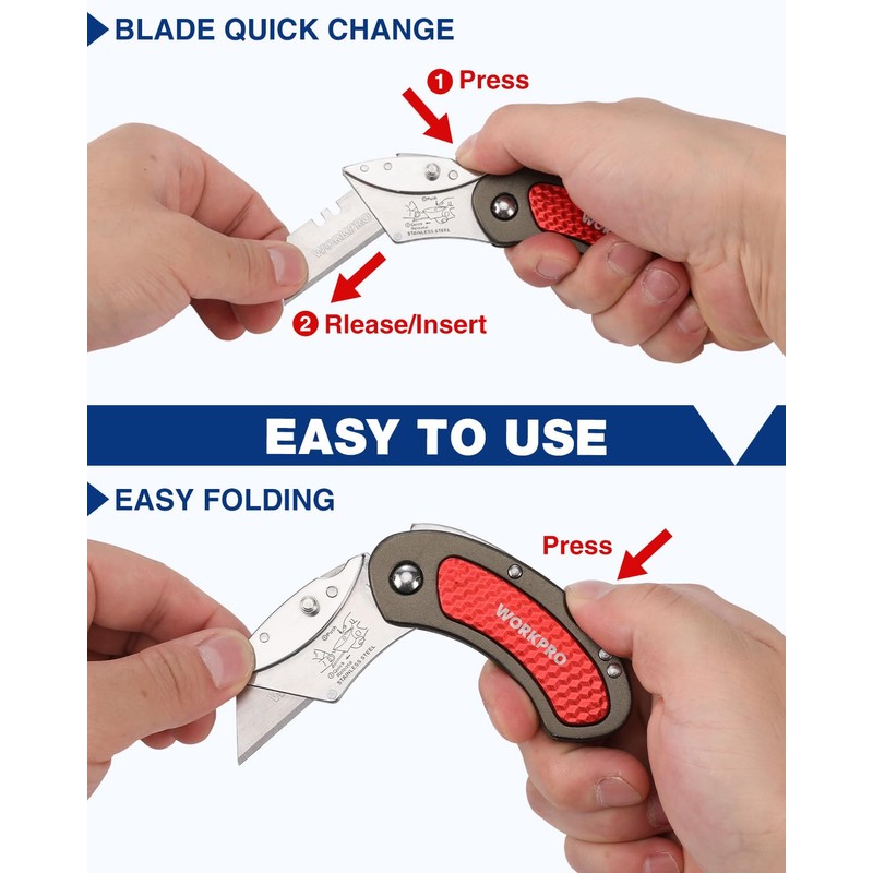 WORKPRO Folding Utility Knife Set Quick Change Blade, Back-lock Mechanism