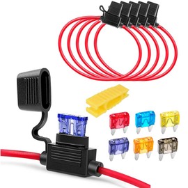 Gebildet 5pcs 32V 20A Water-resistant Fuse Holder, 16 AWG ATC Blade Fuse Holder In-Line with a Cap, Plug Socket with 6pcs Small Blade Fuse