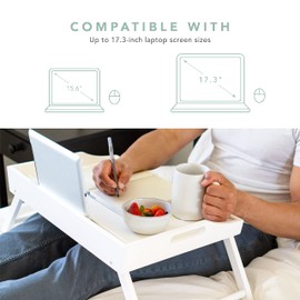 ROSSIE HOME Wood Bed Tray, Lap Desk with Phone Holder - Fits up to 17.3 Inch Laptops and Most Tablets - Soft White - Style No. 78104