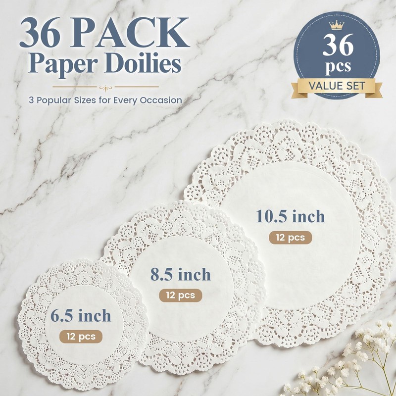 HAKSEN Paper Doilies, 36 PCS Lace Paper Placemats Assorted Sizes