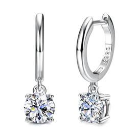 Blahanna Moissanite Earrings,S925 Sterling Silver Moissanite Hoop 1.0ct-2.0ct D Color Brilliant Earring For Women Drop Dangle Earring(2.0 carats(1.0ct*2)-Silver)