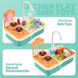 cute stone Kids Kitchen Sink Toys Role Play with Running Water W/ Cooking Stove Pot and Pan