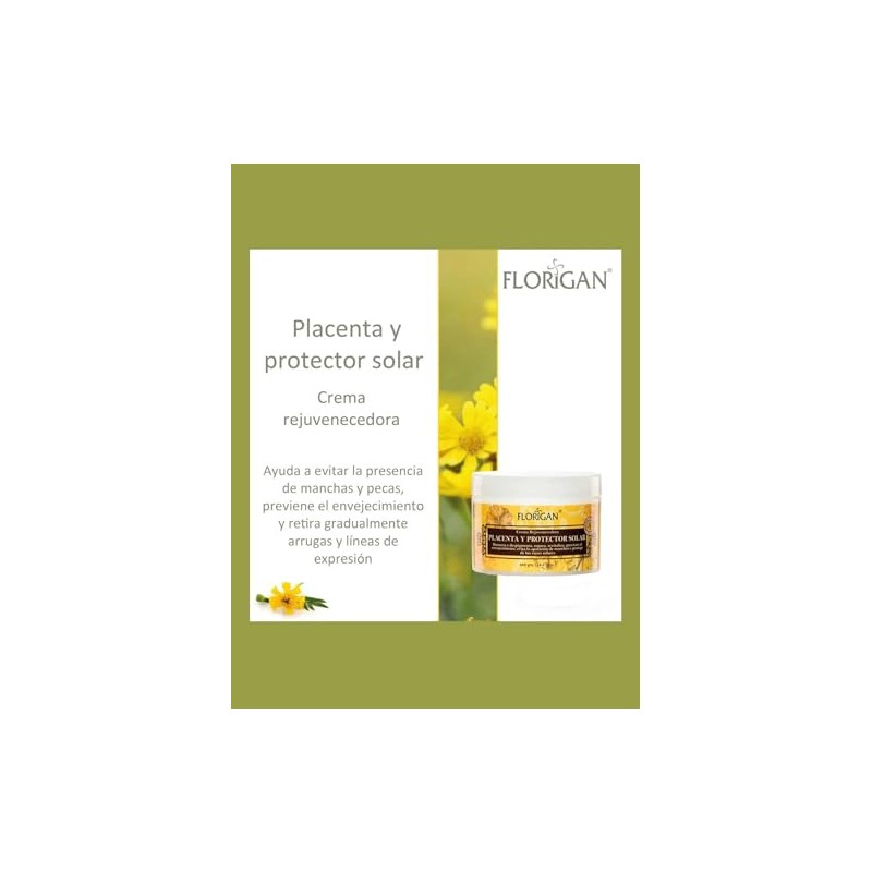 Crema Rejuvenecedora Placenta y Protector Solar Florigan® 350g 2pzas.