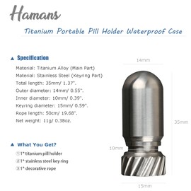 Titanium Small Pill Organizer Keychain Waterproof Pill Container Case Portable Pill Box Carrier for Outdoor Camping Travel (Gray)
