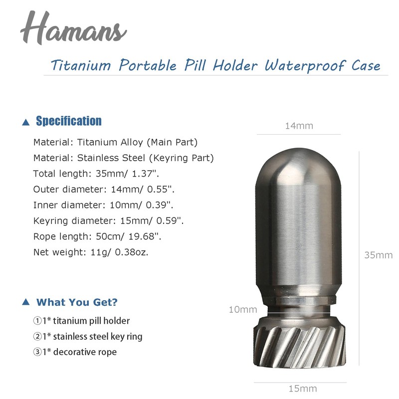 Titanium Small Pill Organizer Keychain Waterproof Pill Container Case Portable