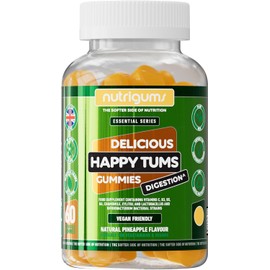 Happy Tums Probiotic Complex Gummy | 1.125 Billion CFU Triple Strain Probiotics, Vitamin C, B3, B5, B6 & Chamomile 1000mg | Pineapple Flavour | 60 Vegan Gummies | Gut & Digestive Health by NUTRIGUMS