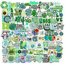 100 calcomanías del Día de la Tierra, calcomanías de vinilo impermeables de protección del medio ambiente para botellas de agua, portátiles, monopatines y cuadernos, calcomanías ambientales Salva la