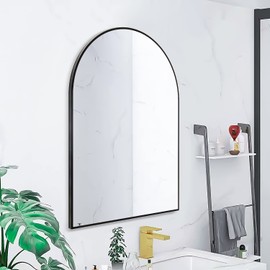FINEWF 36x24 Arch Mirror Rectangle Wall Mounted Aluminum Alloy Metal Frame HD Glass Dressing Make-up for Bathroom Entryway Bedroom Living Room 36 24 inch Black