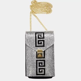 Vera NEW JENNIFER & COMPANY BLACK CLEAR RHINESTONES GREEK KEY EVENING BAG CROSS BODY