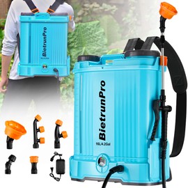 Backpack Sprayer 4 Gallon with Mixer for Lawn Garden, Farm, Spray of 4 Hours, 100 PSI Powerful Pressure Pump Battery Powered Weed Insecticide Sprayer, Telescopic Wand, 5 Nozzles, Ergonomic Backpack