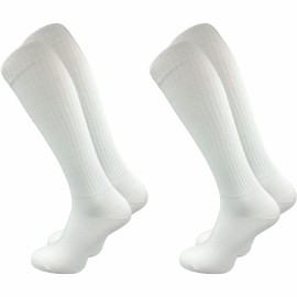 GAWILO Men's Retro Knee Socks (2 Pairs) | 78% Cotton | Knee-Length Socks in Sporty Look with Comfort Waistband | No Slip (47-50, White), White