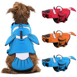 DENTRUN Dog Life Jacket with Quick-Release & Rescue Handle, Adjustable Puppy Life Vest Swimsuit with High Flotation for Boating/Beach/Swimming, Dog Life Preserver with Reflective Strips (S/M/L Dogs)