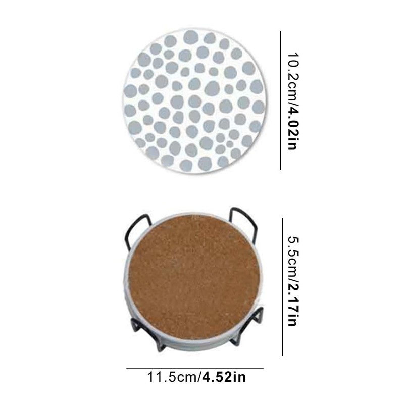 6Pcs Drink Coasters with Iron Holder, Cork Base, Ceramic Round