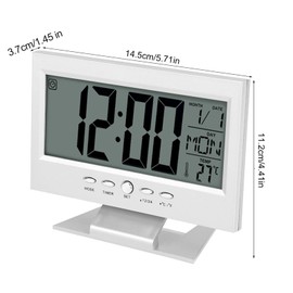 CYSFETENA LCD Digital Sound Sensor Desk Alarm Clock Temperature Display Electric Clock with Calendar and Temperature Display for Home Office (Silver)