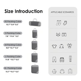 Adorila Compression Packing Cubes for Travel, 5 Set of Packing Cubes for Suitcases, Expandable Luggage Travel Bags Organiser for Women Men (Grey)