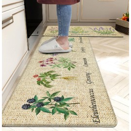 chiinvent Kitchen Mats for Floor Cushioned Anti Fatigue Mats for Kitchen Floor Green Farmhouse Kitchen Floor Mat Memory Foam Kitchen Rugs Sets of 2, 17.3x28 + 17.3x47, 0.4 inches