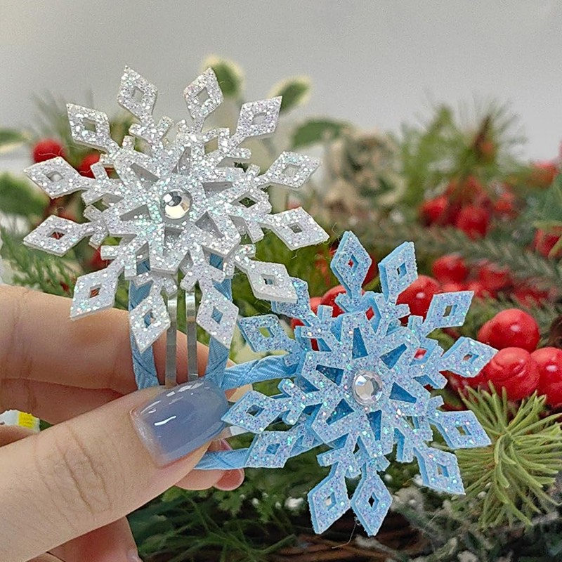 8PCS Christmas Snowflake Hair Clip - Christmas White Blue Hair
