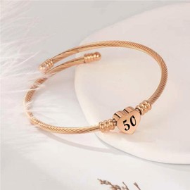 KunBead 50th Birthday Love Heart Rose Gold Tone Expandable Bracelets for Women Lucky Number Age Bangle Cuff Stainless Steel Bracelet