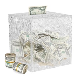 Money Box, 12 x 12 x 12cm Acrylic Piggy Bank Clear Money Box Unopenable Money Saving Box Transparent Piggy Bank Money Saver for Adults, Kids