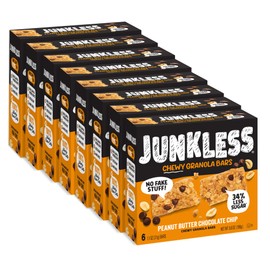Junkless Peanut Butter Chocolate Chip Chewy Granola Bars - Less Sugar, Great Tasting, Wholesome Snacks - Bulk Granola Bars - 1.1 oz. Bars, 8 Boxes