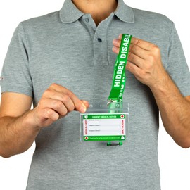 Hidden Disability Medical Awareness Card, Medical Emergency Contact Card with Writable Panel and Patterned Lanyard and Waterproof Card Holder