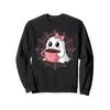 Cute Ghost with Pumpkin, Bow and Coffee Spider Web Sweatshirt