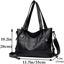 Rullar Classic Large Handbag Shoulder Bag Shopper PU Leather Splice Shoulder Bag Handbag for Women Shoulder Handbag, black, Classic