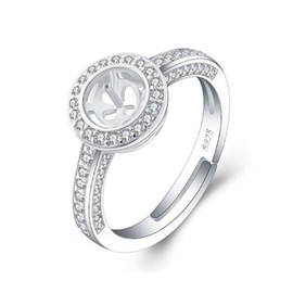 LGSY Sterling Silver Luxury Cubic Round Pearl Ring Mounting for Women, Adjustable Pearl Ring Fittings Accessories for Pearl Jewelry Making