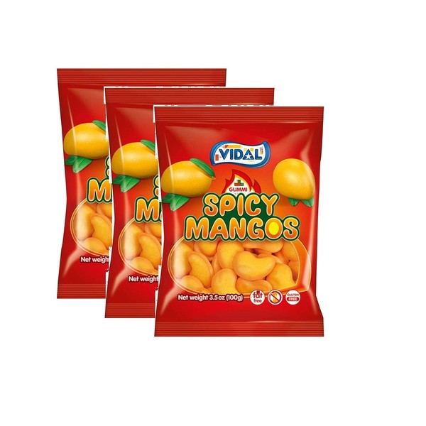 Vidal Gummi Spicy Mangos, 3.5oz - Pack of 3 Gummy Mangoes