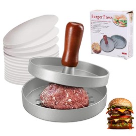 PIDUNYO Burger Press, Burger Maker with 100 Sheets of Burger Paper, Non-Stick Patty Press, Easy to Clean Hamburger Press, Stainless Steel Burger Press for Delicious Hamburgers, Patties, Diameter 11 cm