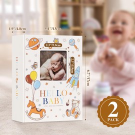 Lanpn Baby Photo Album 4x6 100 Pockets 2 Packs, Mini Linen DIY Window Newborn Bebe Album Memory Book Sets, Holds 100 Top Loader Vertical Pictures Gift for Kids Boy Girl Baby Shower, Colorful