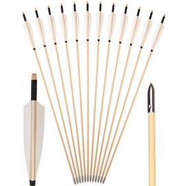 TOPARCHERY Wooden Arrows 31.5 inch Archery Handmade Traditional Wood Arrows with 5inch Turkey Feather Fletching for Recurve Bow Traditional Long Bow Practice 12PACK (White)