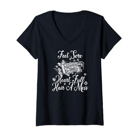 Womens Feet Sore Heart Full Hair a Mess V-Neck T-Shirt