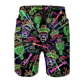 Belovecol Mens Swim Trunks Fashion Neon Print 3D Board Shorts Mesh Lining Neon Skull Graphic Board Shorts Summer Quick Dry Swimwea Bathing Suit M