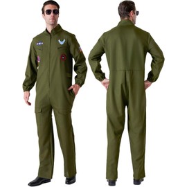 Maxim Party Supplies Men's Air Force Pilot Costume Jumpsuit with Embroidered Patches, Functional Pockets, Realistic Design (X-Large)